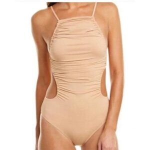 NWOT What We Wore M Liv Ruched Peach Swimsuit 1Pc 97134